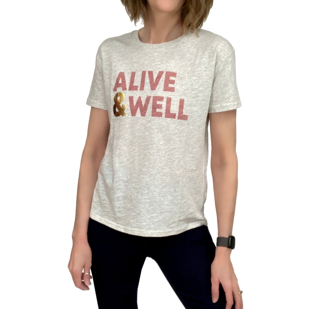 J.Crew Alive & Well Graphic Tee Sz XS $40 New Relaxed Fit T-Shirt Light Gray